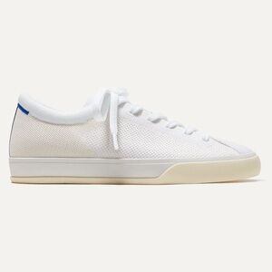 Rothy's White Low-Top Lace-Up Sneakers with Cream Sole and Blue Heel Tab